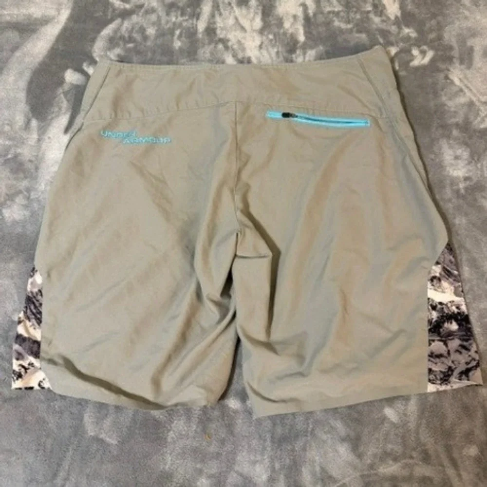 Under Armour Board Shorts Men 36 Tan Mountain Graphic Athletic Swim Trunks